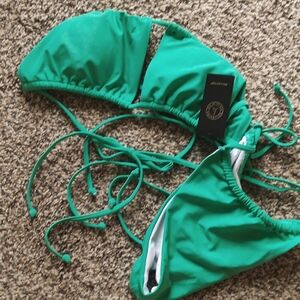 $129 1RELLECIGA Women's Bandeau Bikini Set Adjustable Halter Two Piece Large